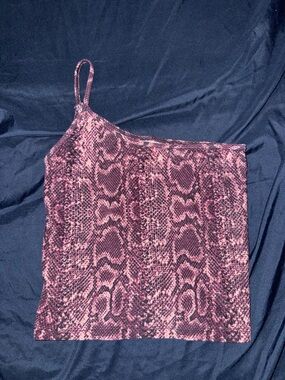 Asymmetric Pink Snake-Print Cropped Tank Top